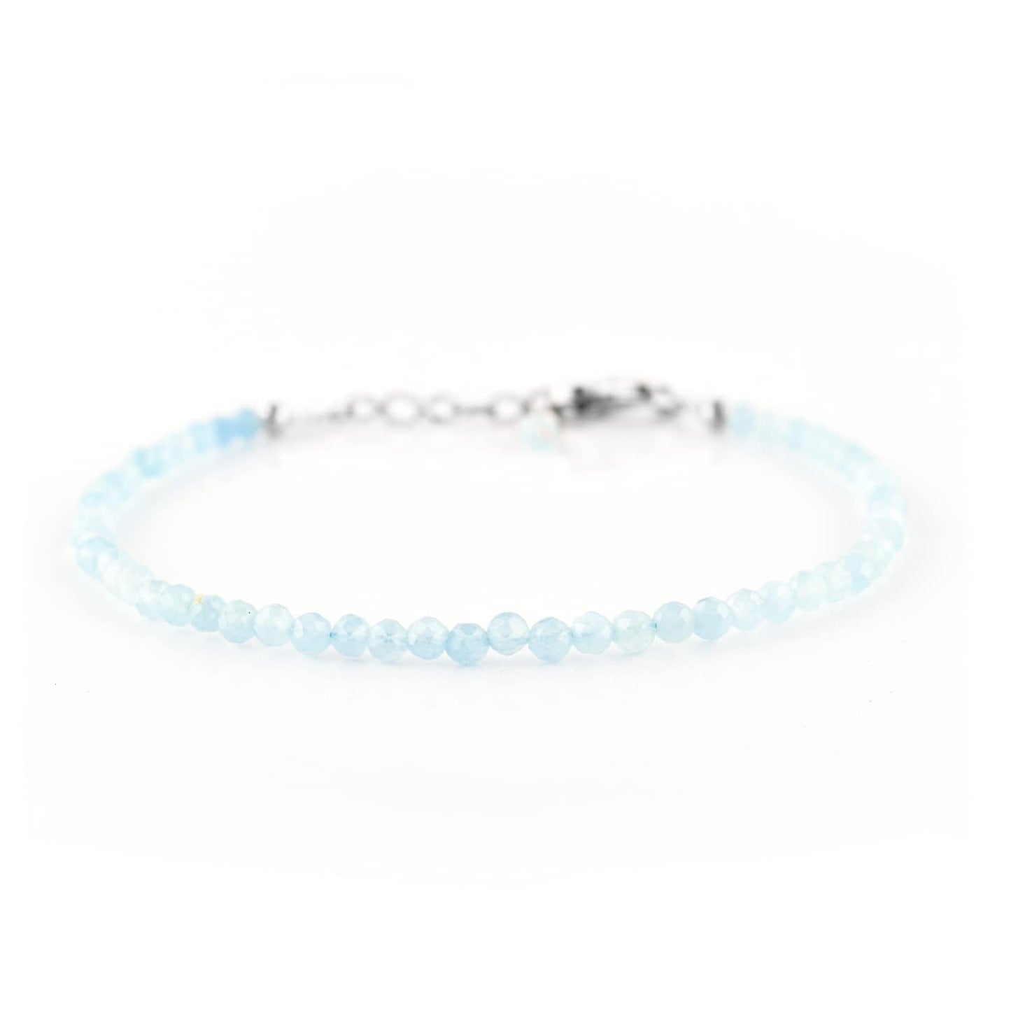 InfinityGemsArt Natural Aquamarine Stone Beads Dainty Bracelet Jewelry for Women, Crystals and Gemstones March Birthstone 925 Sterling Silver Chain 8 inch