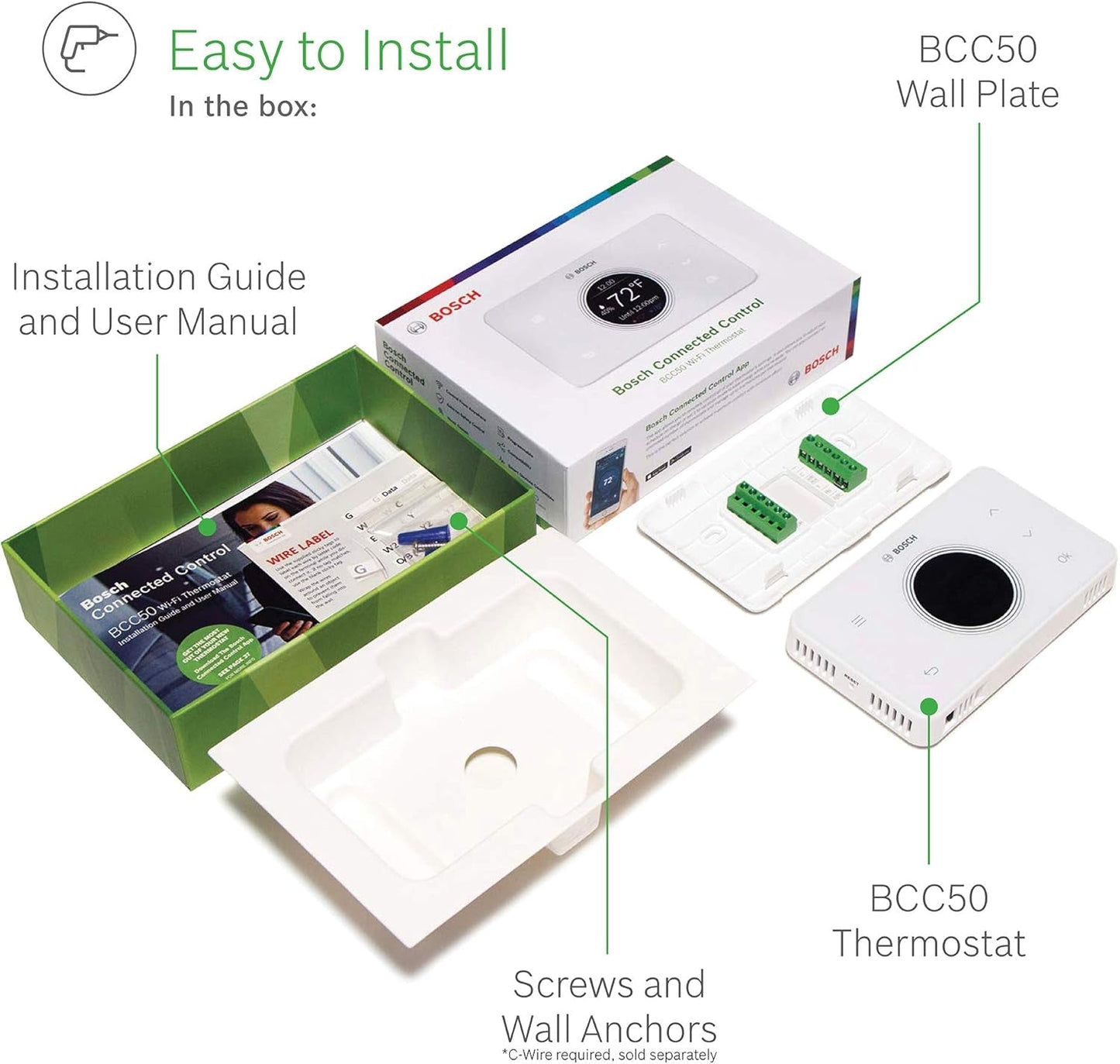 Thermotechnology  Connected BCC50 Wi-Fi Thermostat-Compatible with Alexa and Google Assistant, All-In-One, Touch Screen, Safety Control, Smart Home, White