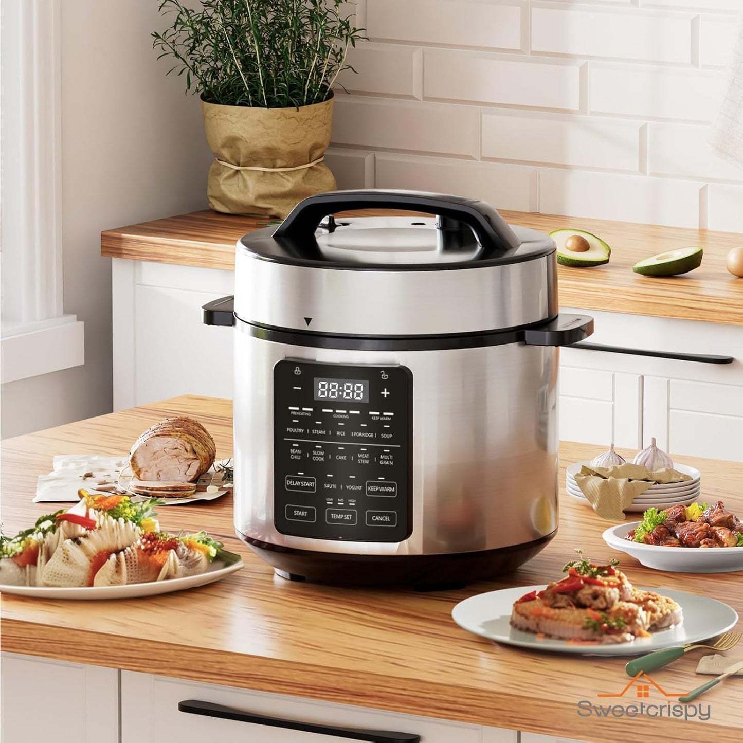 6 QT Electric Pressure Cooker 12-In-1 Multi Digital Cookers, Rice Steamer Yogurt Maker Stainless Steel