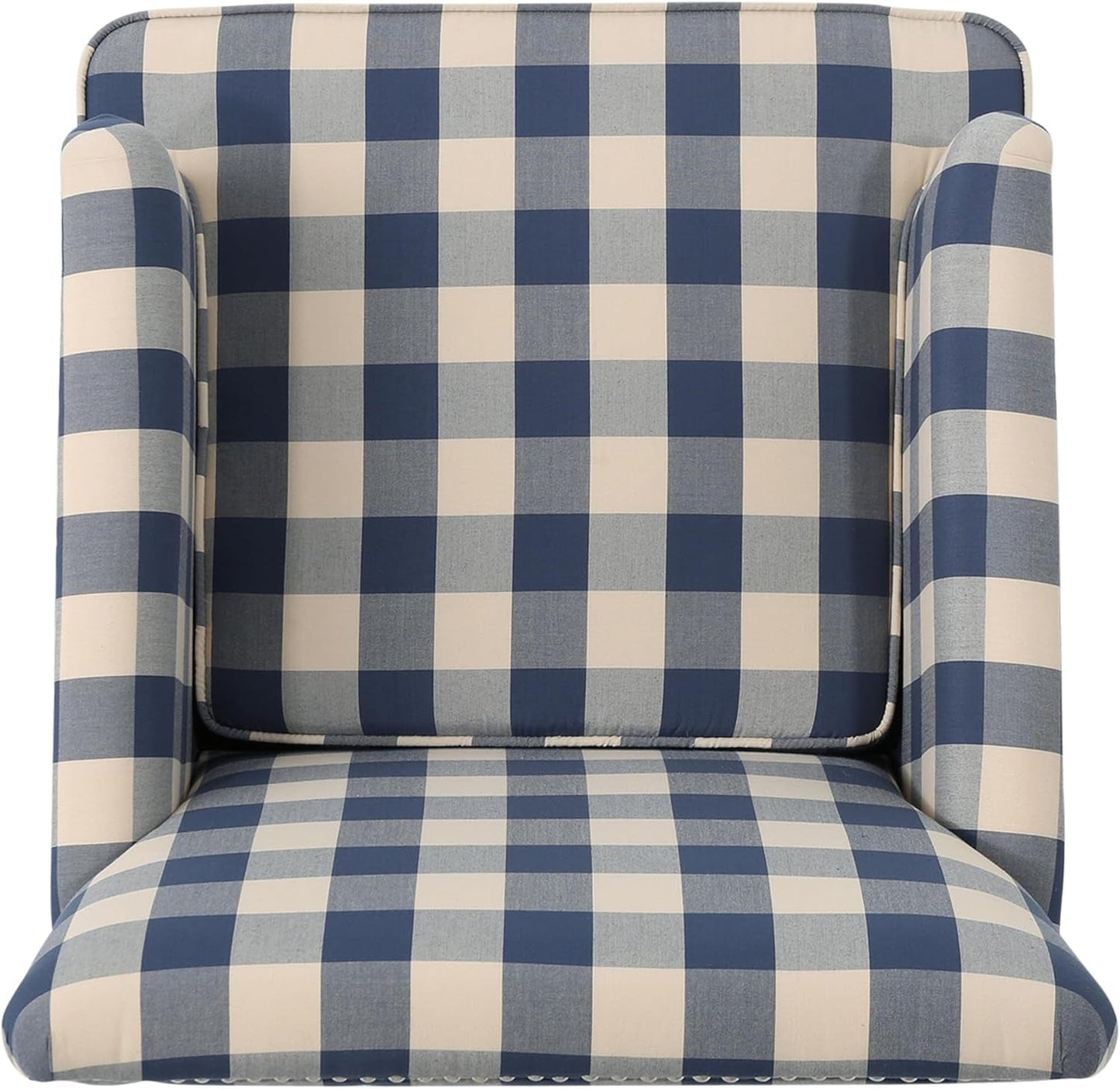 Eve Modern Upholstered Club Chair, Wooden Living Room Accent Chair, Comfy Bedroom Reading Chair, Multifunctional Armchair, Blue Checkerboard