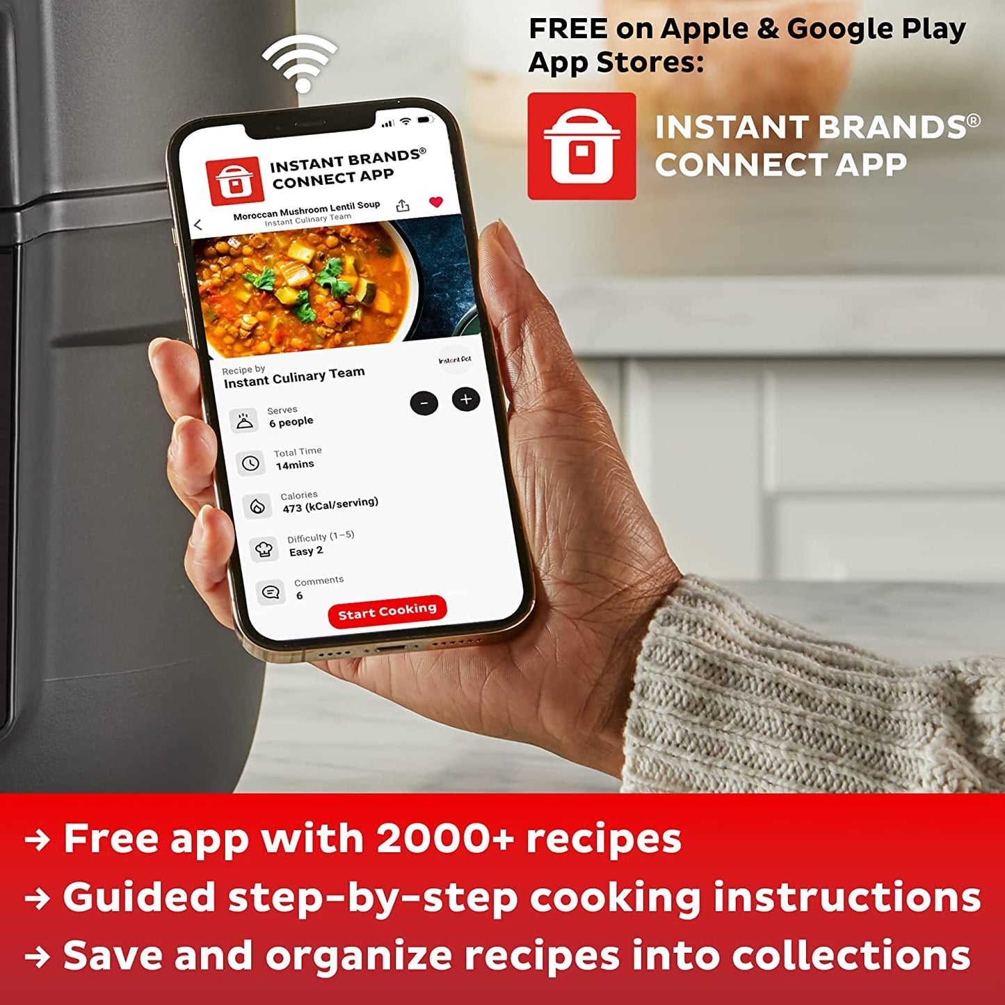 Pro plus Wi-Fi Smart 10-In-1, Pressure Cooker, Slow Cooker, Rice Cooker, Steamer, Sauté Pan, Yogurt Maker, Warmer, Canning Pot, Sous Vide, Includes App with over 800 Recipes, 6 Quart