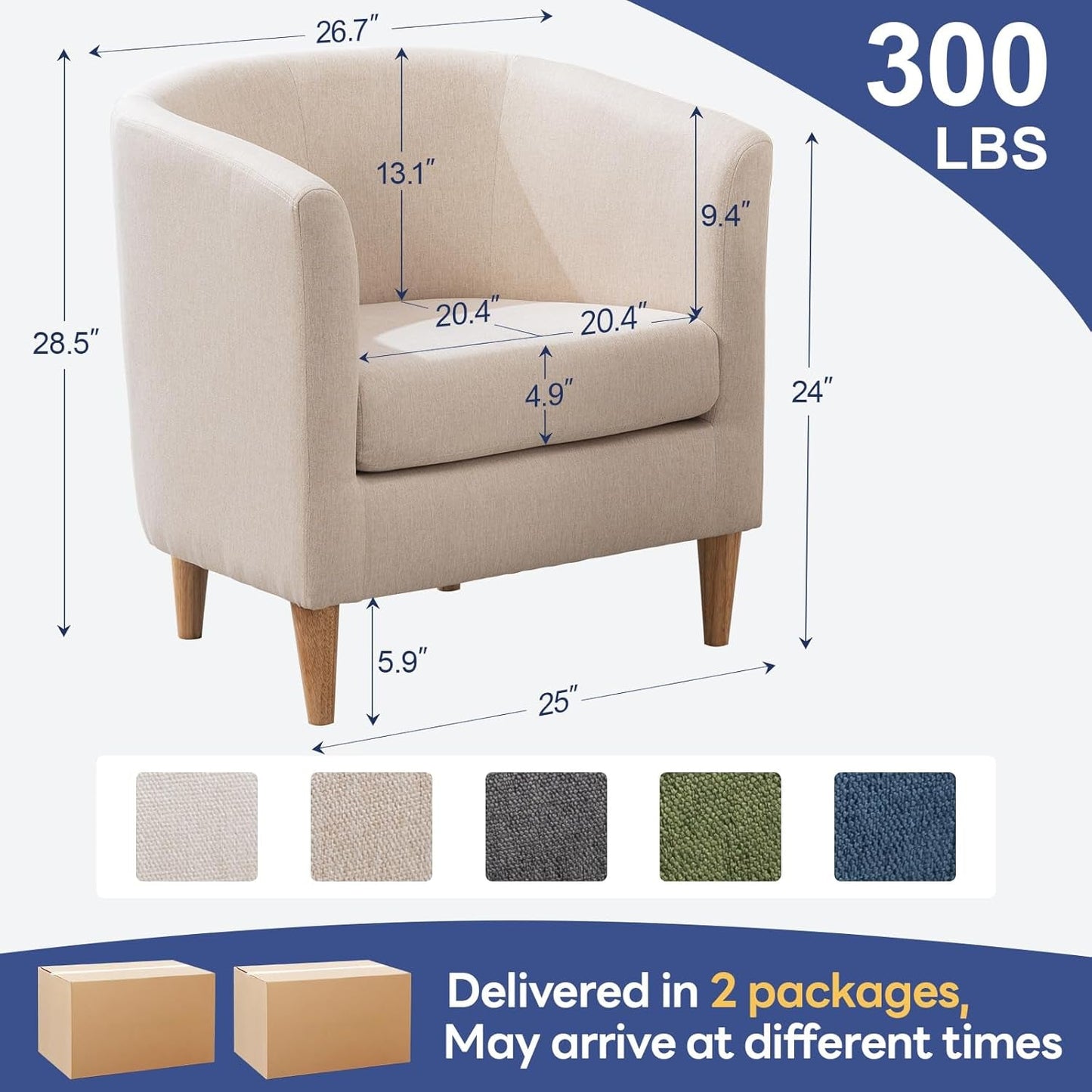 Accent Barrel Chairs Set of 2, Modern Comfy Living Room Chairs with Armrest Small Reading Chair with Cozy Soft Padded for Bedroom Reception Room Cafe, Begie
