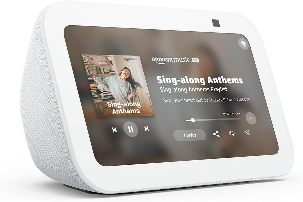 Like-New  Echo Show 5 (Newest Model), Smart Display with 2X the Bass and Clearer Sound, Glacier White