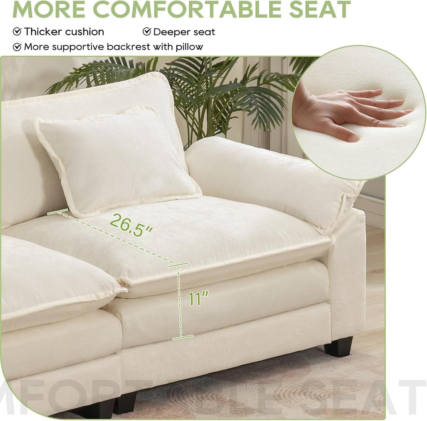 Modular Sectional Sofa, Comfy Cloud Couch Sectional Sofa with Ottoman, Chenille Sofa Sleeper Deep Seat Sofa with Throw Pillows for Living Room (Beige White, 120"- U Shape)