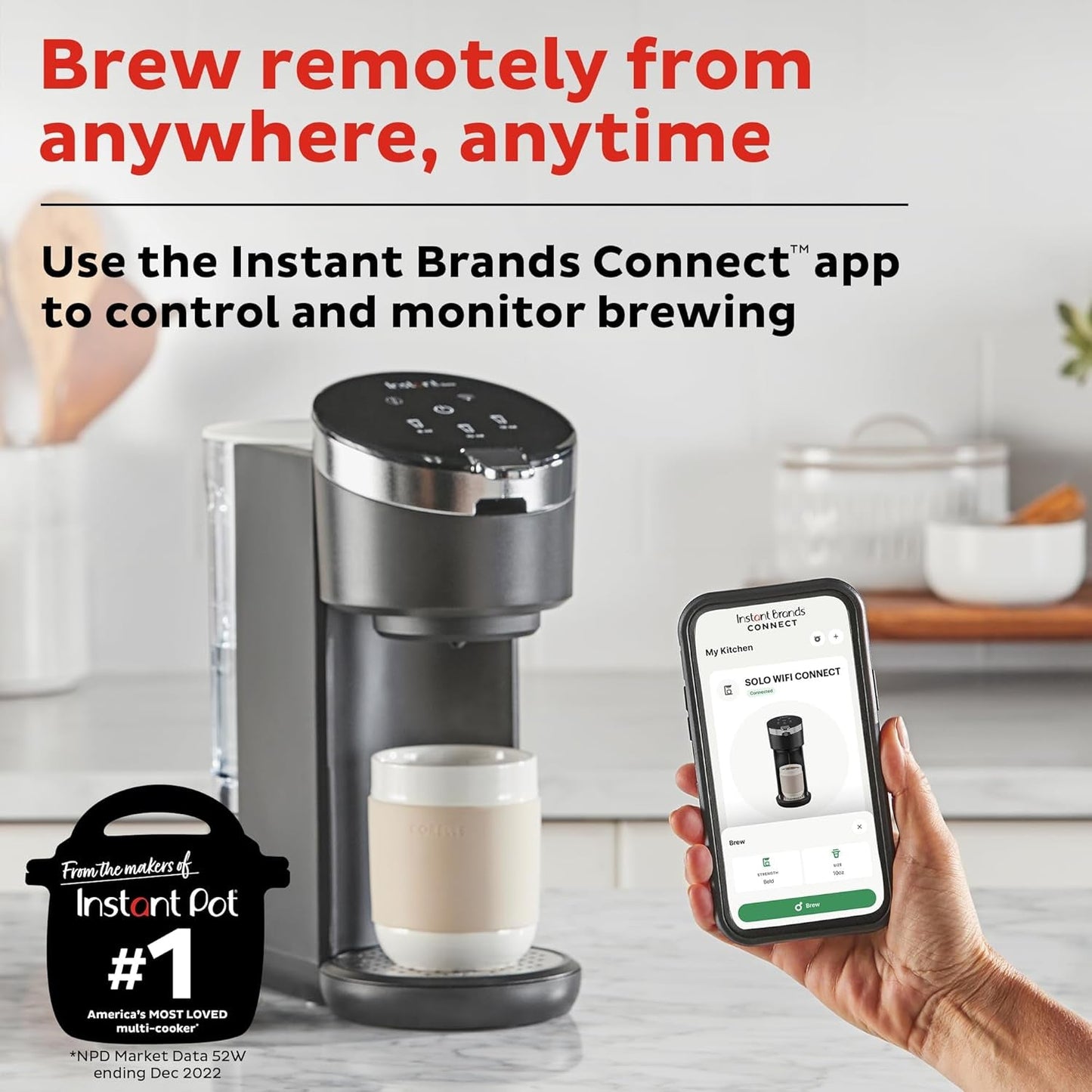 Solo WIFI Connect Single Serve Coffee Maker, from the Makers of  Pot, Coffee Brewer, Includes Reusable Coffee Pod & Bold Setting, Brew 8 to 12Oz., 40Oz. Water Reservoir, Black