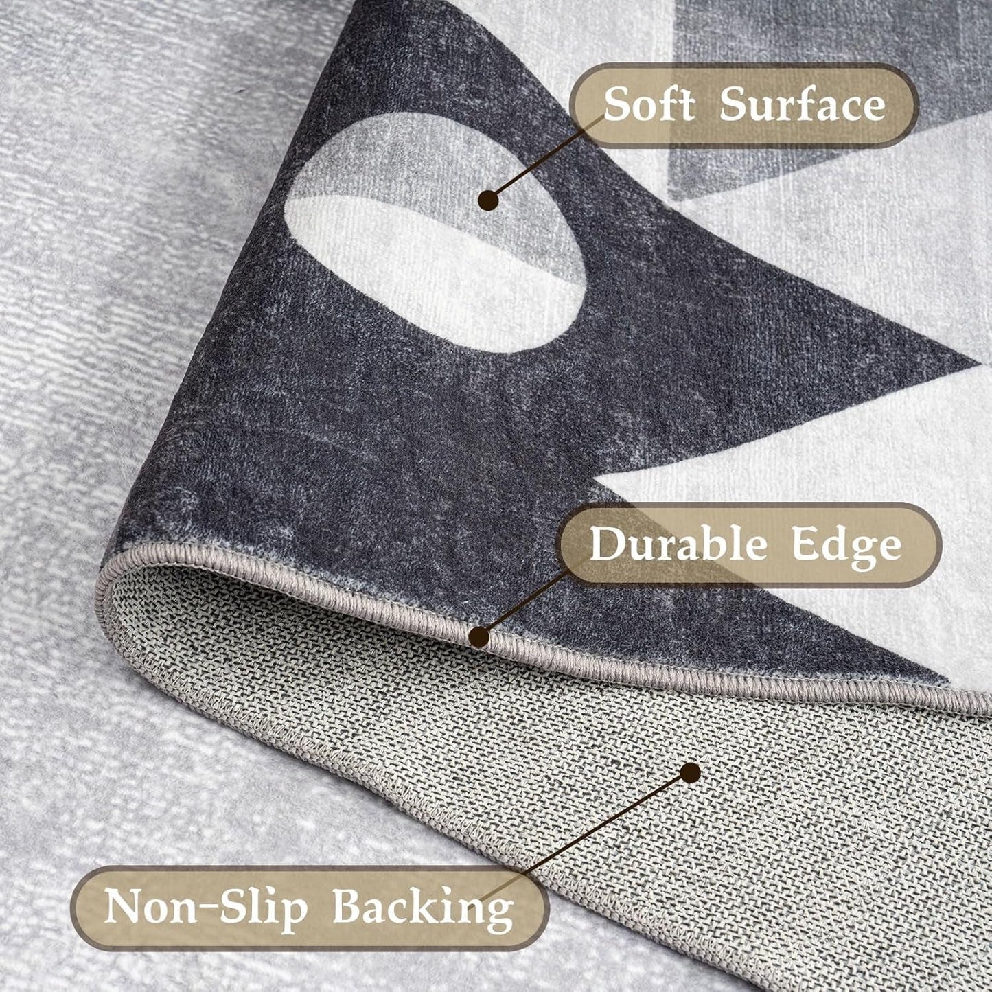 Washable Modern Area Rug - Geometric Style 5X7 Rugs for Living Room, Bedroom, Machine Washable Rug Soft Non Slip Non Shedding Area Rug - Grey, 5'X7'