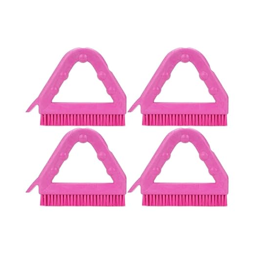 SPARTA Plastic Commercial Grout Brush, Triangle-Shaped Scrub Brush with Scraper and Two Threaded Holes for Attaching Handle (Sold Separately), 9 x 7 x 7 Inches, Pink, (Pack of 4)