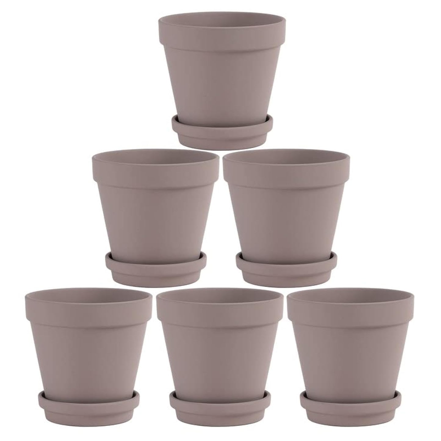 Fcacti 6 Inch Grey Clay Pot for Plant with Saucer - 6 Pack Large Terra Cotta Plant Pot with Drainage Hole, Flower Pot with Tray, Terracotta Pot for Indoor Outdoor Plant