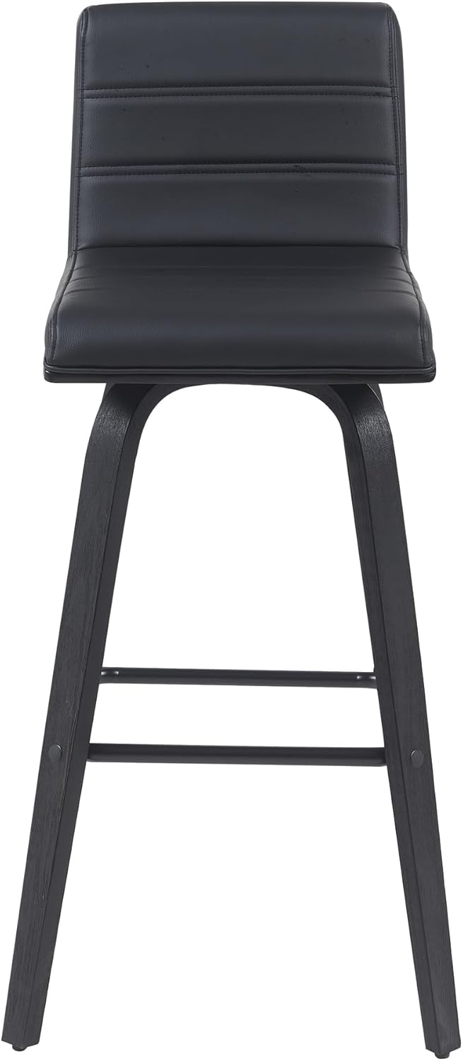 Vienna Modern Swivel Bar Height Stool with Black Faux Leather Seat and Black Brushed Wood Frame Set of 2