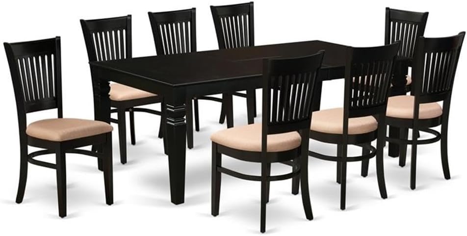 East West Furniture LGVA9-BLK-C 9 Piece Kitchen Table Set Includes a Rectangle Dining Table with Butterfly Leaf and 8 Linen Fabric Dining Room Chairs, 42x84 Inch, Black