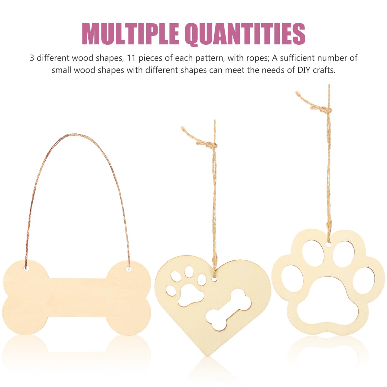 Healifty Wooden Heart Cutouts Ornaments: 34Pcs Love DIY Craft Wood Paw Pieces with 10M Rope for Valentine's Day Party Decorations and Autumn Creative Handmade Ornaments