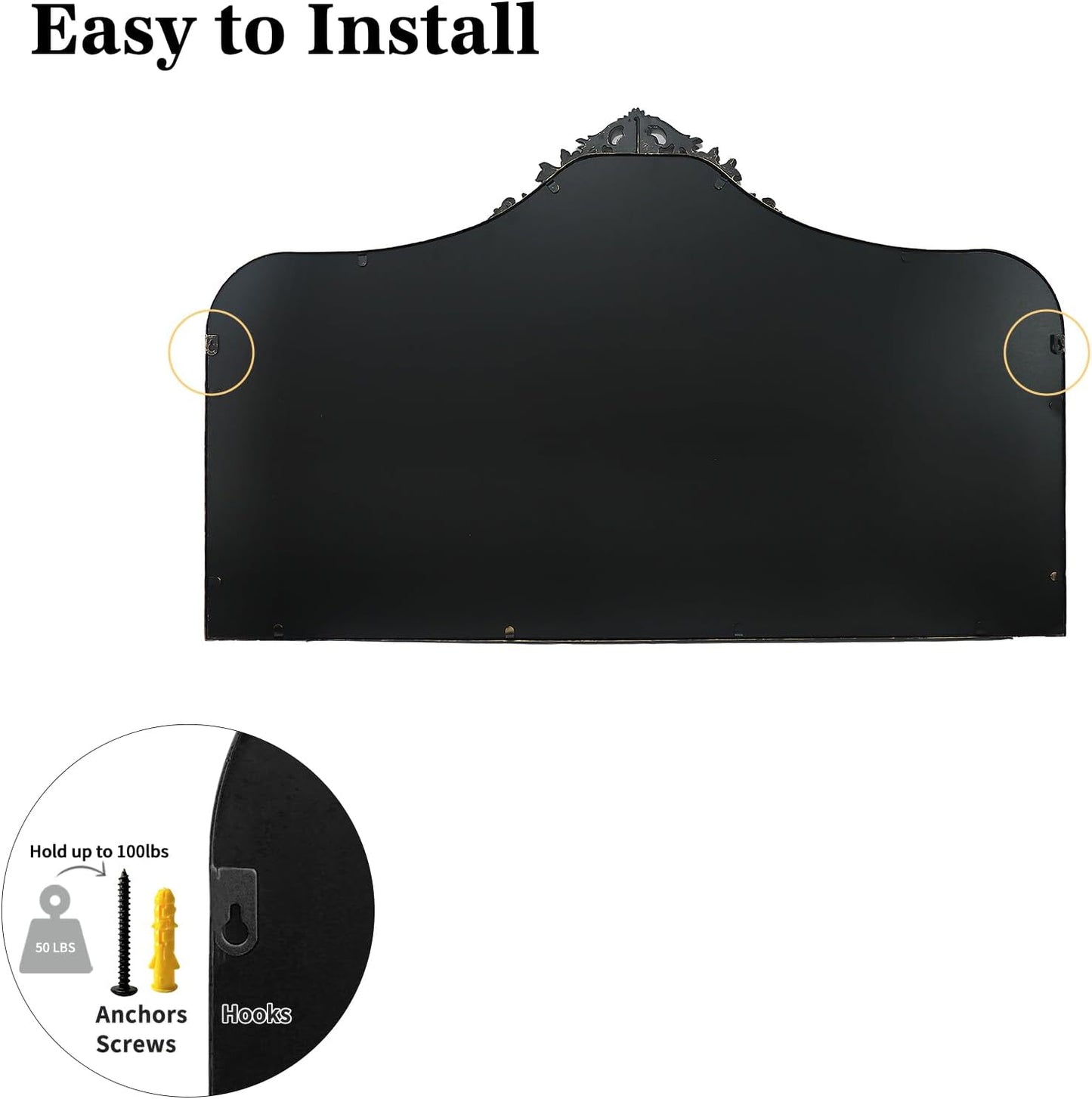 G-LEAF Vintage Baroque Mirror 48"X30", Victorian Antique Mirror with Black Brush Gold Ornate Metal Frame for Fireplace Entryway Living Room Hallway Bathroom