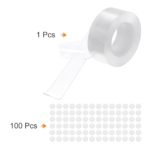 PATIKIL Double Sided Tape Heavy Duty, Transparent Nano Adhesive Mounting Tape for Picture Hanging Walls Decor, 1 Roll 3 Meterx25mmx1mm Strip & 100 Pcs 8mmx1mm Circle