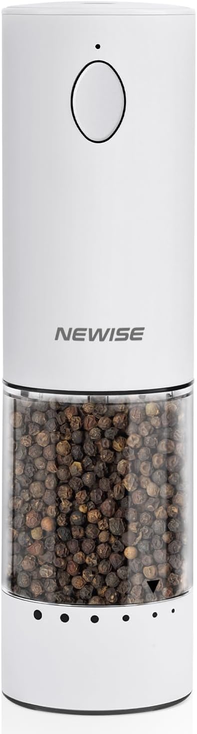 Electric Salt and Pepper Grinder Rechargeable with Light, Electric Salt and Pepper Shakers, Automatic & Adjustable Coarseness, Kitchen Gadgets, White