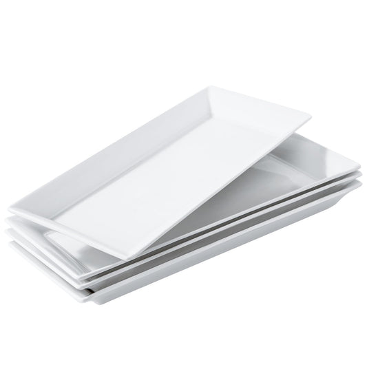 Feenmai 14" Rectangular Platters Set of 4, White Ceramic Platters, Large Serving Plates for Party, Entertaining, Wedding, Rectangle Serving Dishes for Steak, Sushi, Appetizer, Oven Dishwasher Safe