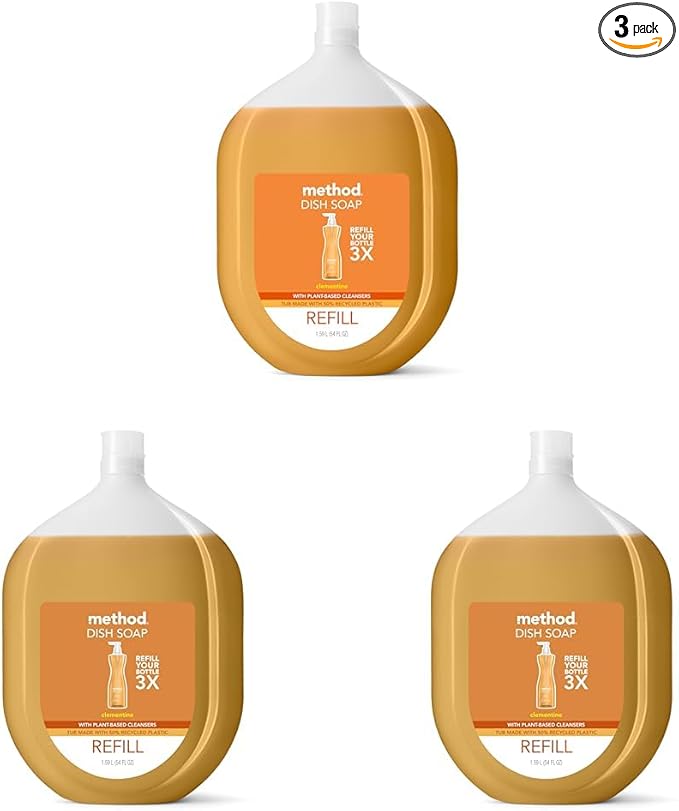 Method Gel Dish Soap Refill, Clementine Scent, Powerful Cleaning Formula, Large Refill Tub, Biodegradable Formula, Cuts Through Grease, 54 Fl Oz (Pack of 3)
