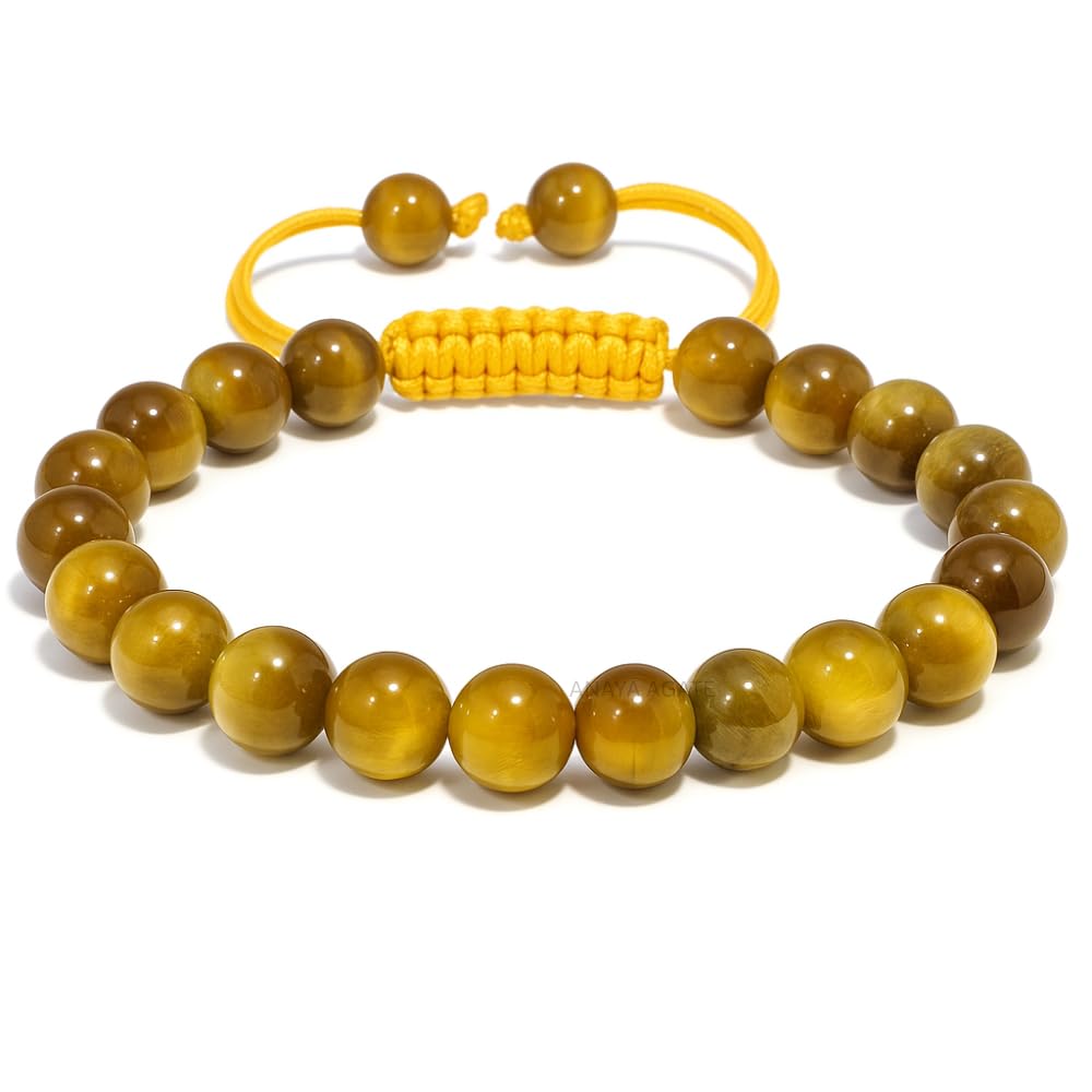 ANAYA AGATE Healing Crystal Bracelet – Chic Gemstone Bracelet for Men and Women – 8mm Round Bead Bracelets for Spiritual Healing, Protection, Positive Energy - Tiger Cats Eye