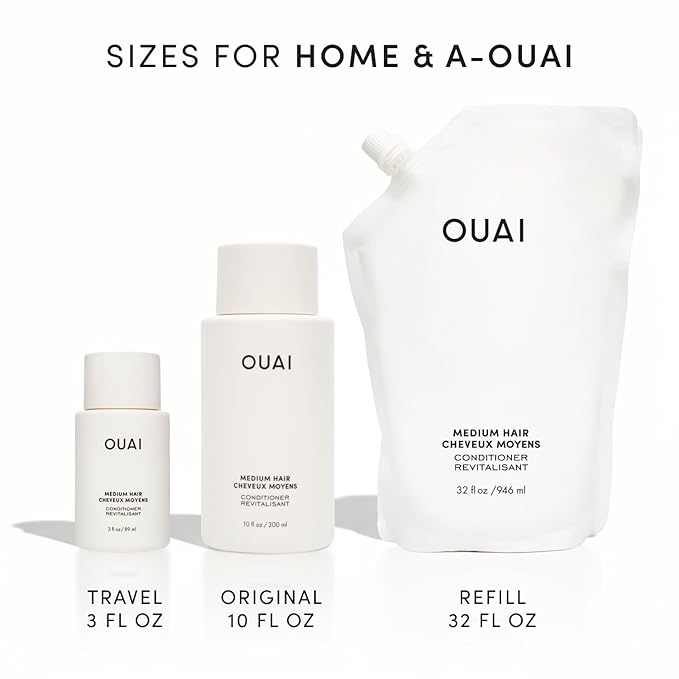 OUAI Medium Conditioner Travel Size - Hydrating Hair Conditioner with Coconut Oil, Babassu Oil, and Keratin - Strengthens, Repairs and Adds Shine - Paraben and Phthalate Free Hair Care Products (3 Oz)