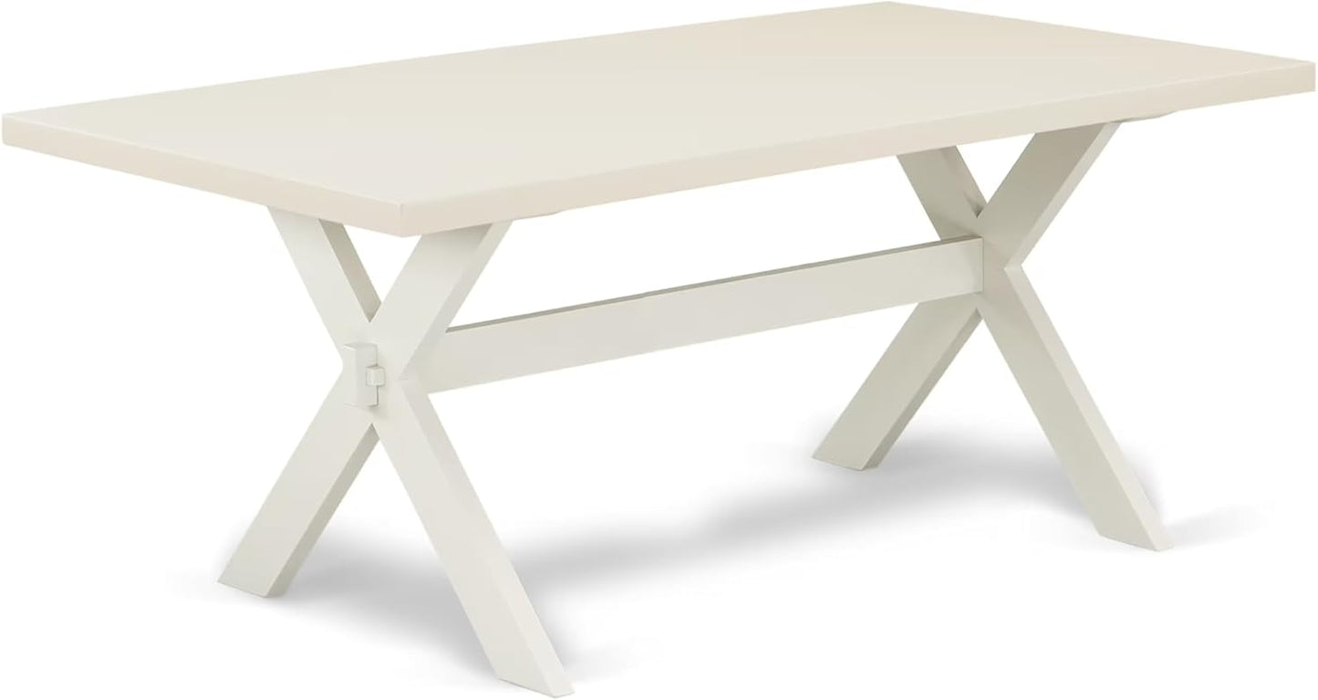 East West Furniture X027CE215-5 5 Piece Modern Dining Table Set Includes a Rectangle Wooden Table with X-Legs and 4 Baby Blue Linen Fabric Upholstered Chairs, 40x72 Inch, Multi-Color