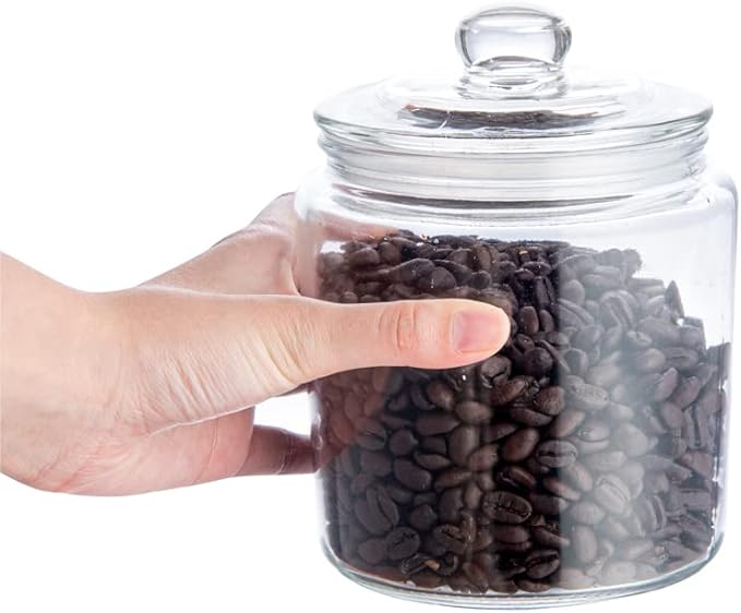 Restaurantware Vetri 0.2 Gallon Glass Storage Jar 1 Dishwashable Glass Cookie Jar - Airtight Seal Wide Opening Clear Glass Candy Jar Knob Handle Lid For Kitchen Laundry Or Storage