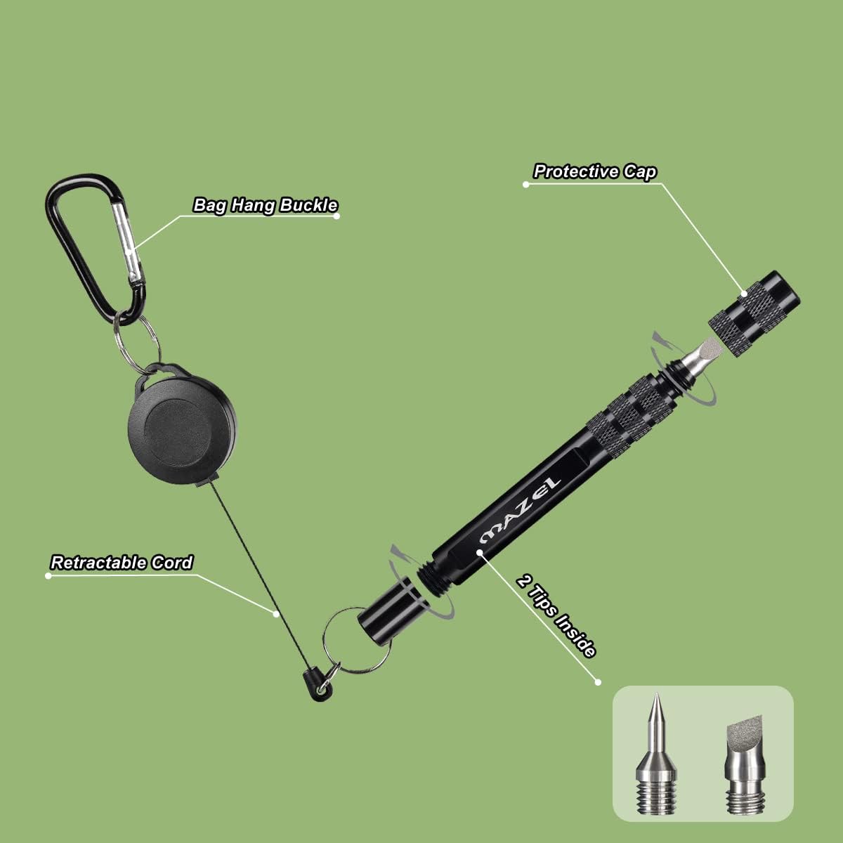 MAZEL Golf Wedge Groove Sharpener Tool | Golf Club Sharpener - Aluminum Alloy Shaft Golf Club Groove Cleaner and Sharpener with 3 Replaceable Heads,Fit for U & V-Grooves Re-Grooving Tool