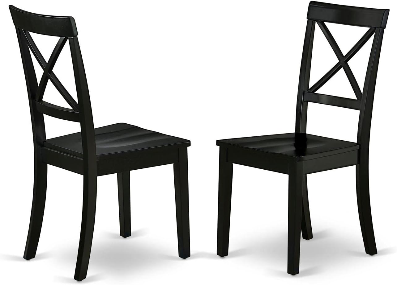 East West Furniture DLBO3-BLK-W 3 Piece Dining Table Set for Small Spaces Contains a Round Dining Room Table with Dropleaf and 2 Wood Seat Chairs, 42x42 Inch, Black