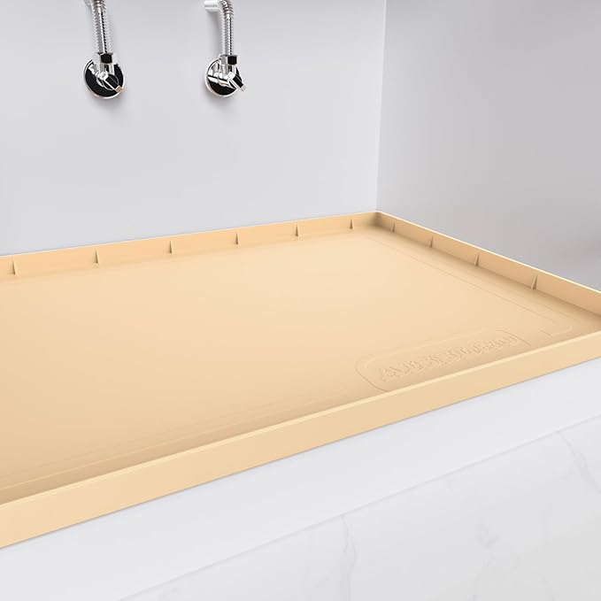 Under Sink Mat 25" X 19", Waterproof Silicone Under Sink Mats for Kitchen, Anti-Leak Shelf Liner & Cabinet Protector with Raised Edge, [BPA Free] Bathroom Tray Home Organizer, Brown