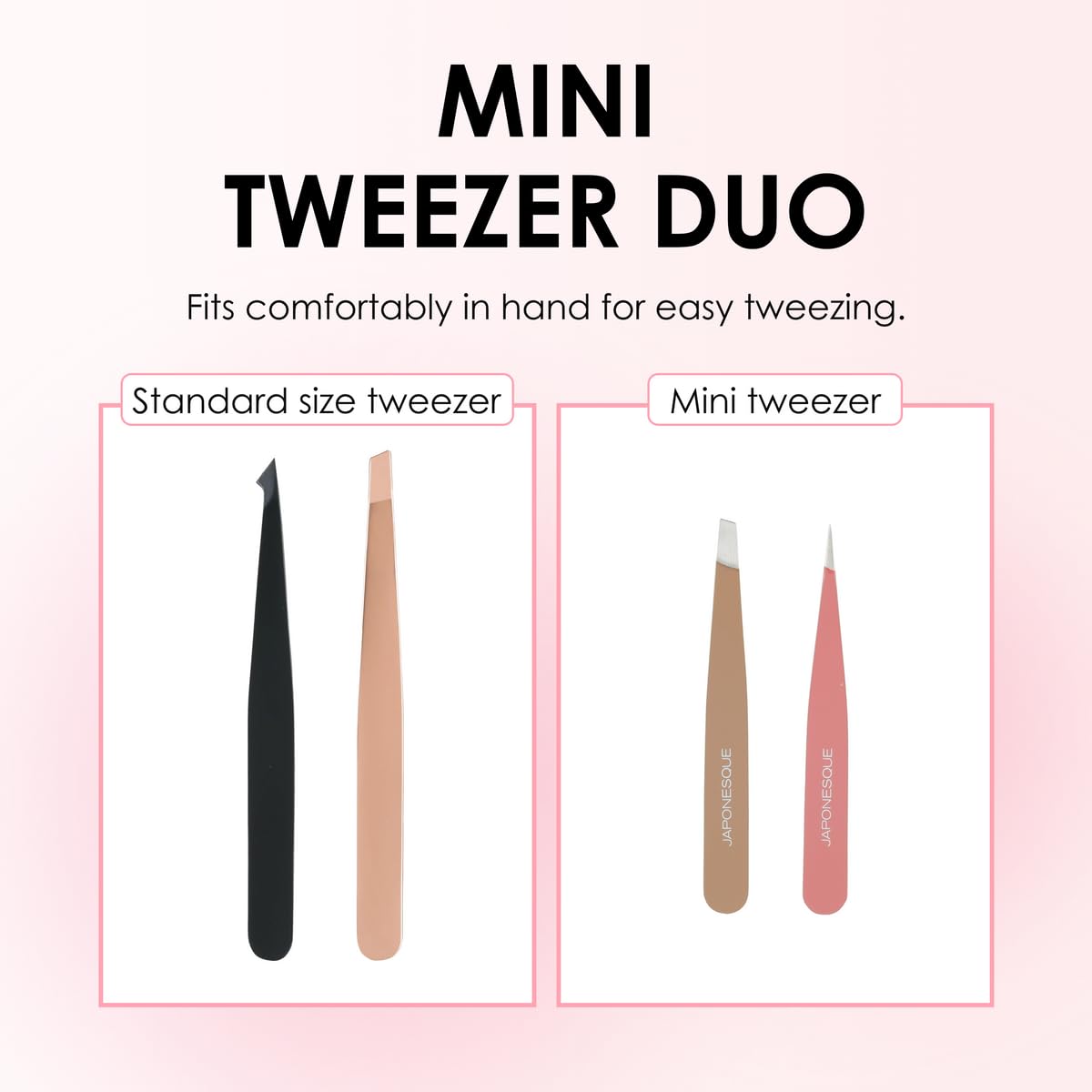 Japonesque Mini Tweezers 2 Pack – Precision Eyebrow Plucking Tool with Slant Tip and Point Tip Tweezer, Stainless Steel Hair Removal for Home and Travel