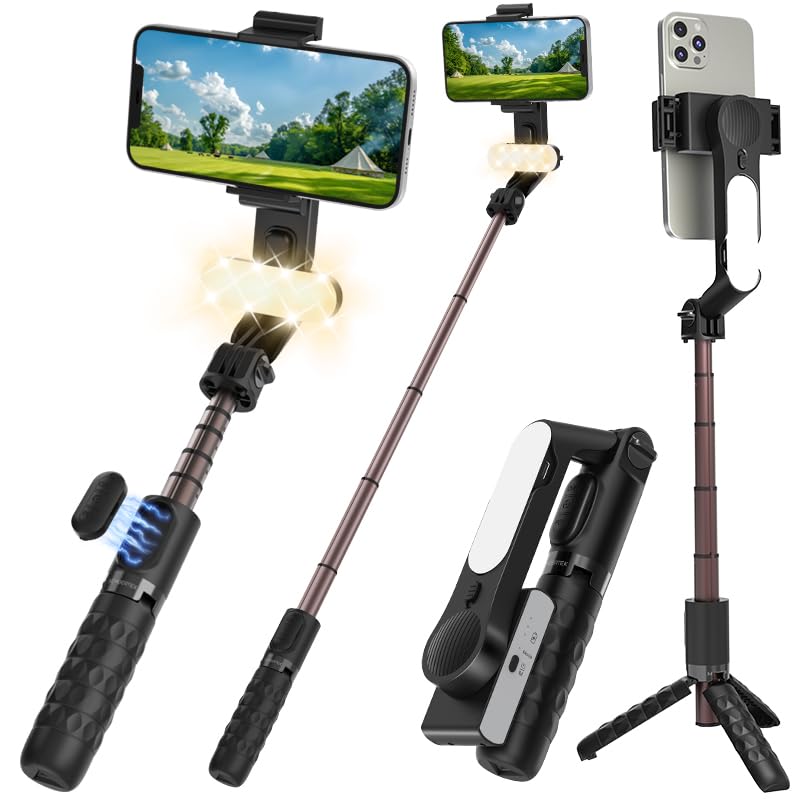 Gimbal Stabilizer For Iphone, Pov Half-Following Mode, Phone Gimbal With Detachable Fill Light, 360 Auto Rotation, Extendable Ro