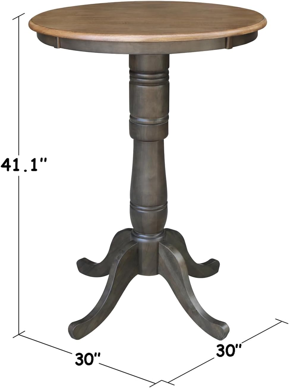 IC International Concepts 30" Round Top Pedestal Dining Table, 40.9" High, Hickory/Washed Coal