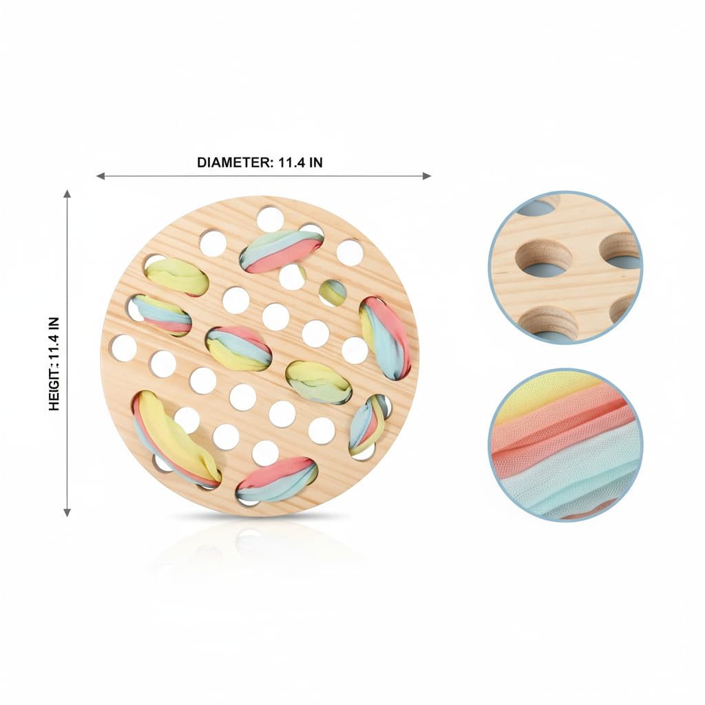 COTTOVE Wooden Lacing Toys Open Ended Busy Board with Play Silks Kid Weaving Board Handwork Preschool Loose Parts Montessori sensorial Materials 3-6 Years Montessori Practical Life