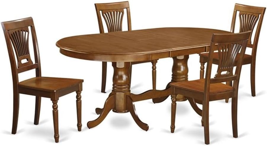 East West Furniture PLAI5-SBR-W 5 Piece Dining Room Furniture Set Includes an Oval Wooden Table with Butterfly Leaf and 4 Kitchen Dining Chairs, 42x78 Inch, Saddle Brown