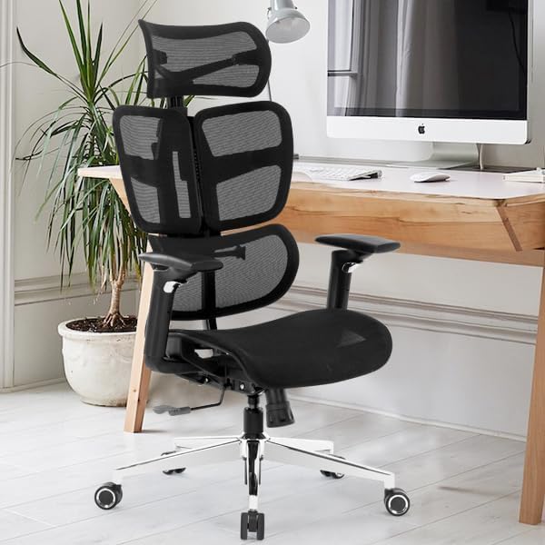 Ergonomic Office Chair High Back Executive Mesh Chairs with Adjustable Lumbar Support,Backrest,Headrest Comfy Big and Tall Computer Desk Chair with 3D Armrests for Work Gaming