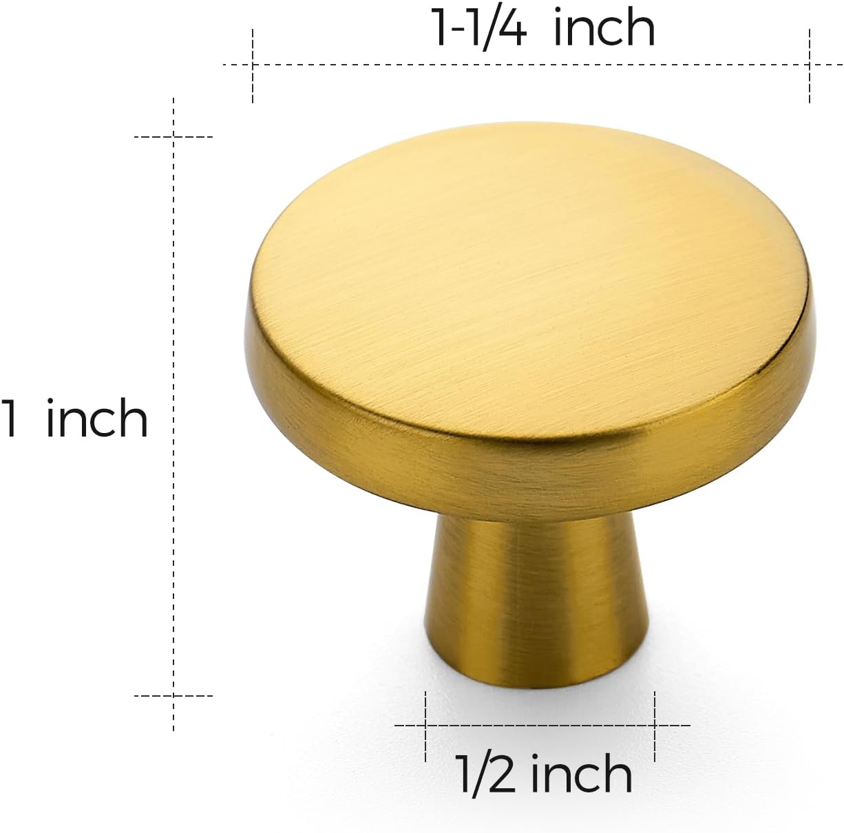 Ravinte 10 Pack Drawer Pulls 1-1/4 Inch Kitchen Cabinet Knobs Solid Brushed Brass Round Dresser Drawer Knobs Gold Dresser Knobs Drawer Knobs Simple Cabinet Hardware for Cupboard Drawer Pulls