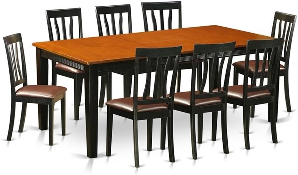 East West Furniture QUAN9-BCH-LC 9 Piece Dining Table Set Includes a Rectangle Dining Room Table with Butterfly Leaf and 8 Faux Leather Upholstered Chairs, 40x78 Inch, Black & Cherry