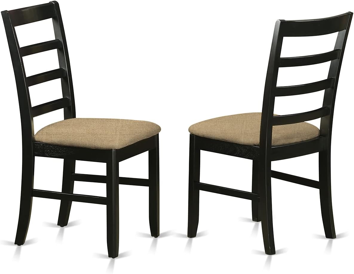 East West Furniture DLPF3-BCH-C 3 Piece Dining Set Contains a Round Dining Room Table with Dropleaf and 2 Linen Fabric Upholstered Kitchen Chairs, 42x42 Inch, Black & Cherry