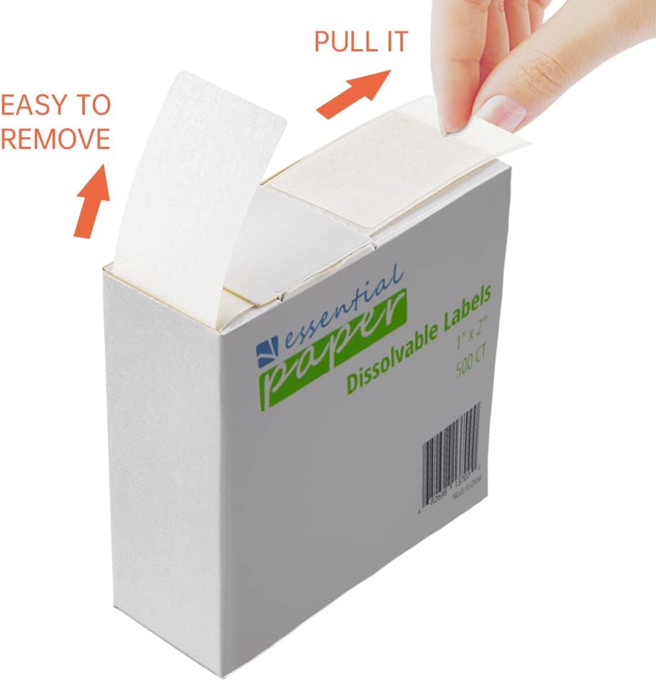 ESSENTIAL 2000 Dissolvable Food Labels, 1 x 2 Inch Blank White Dissolvable Canning Labels for Food Storage, Food Containers, Mason Jars, Freezer(4 Roll - 2000 Labels)