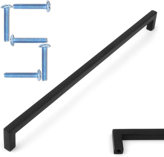 KOOFIZO Solid Square Bar Cabinet Handle - Black Furniture Pull, 12.6 Inch/320mm Screwhole Distance, Pack of 5 for Kitchen Cupboard Door, Bedroom Dresser Drawer, Bathroom Wardrobe Hardware