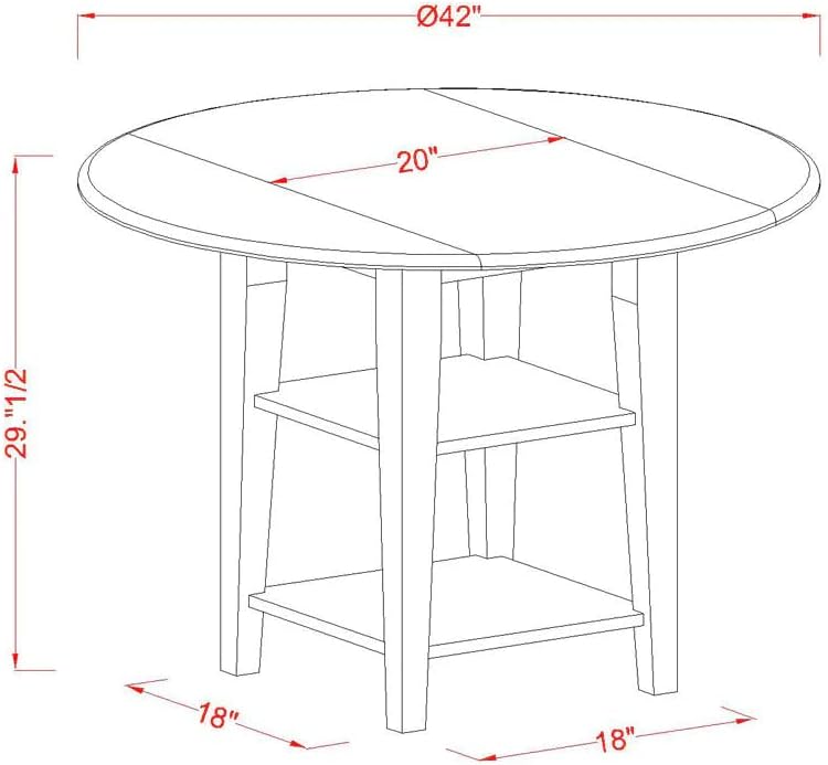 East West Furniture SUPL5-BMK-W 5 Piece Dining Room Table Set Includes a Round Kitchen Table with Dropleaf & Shelves and 4 Dining Chairs, 42x42 Inch, Buttermilk & Cherry