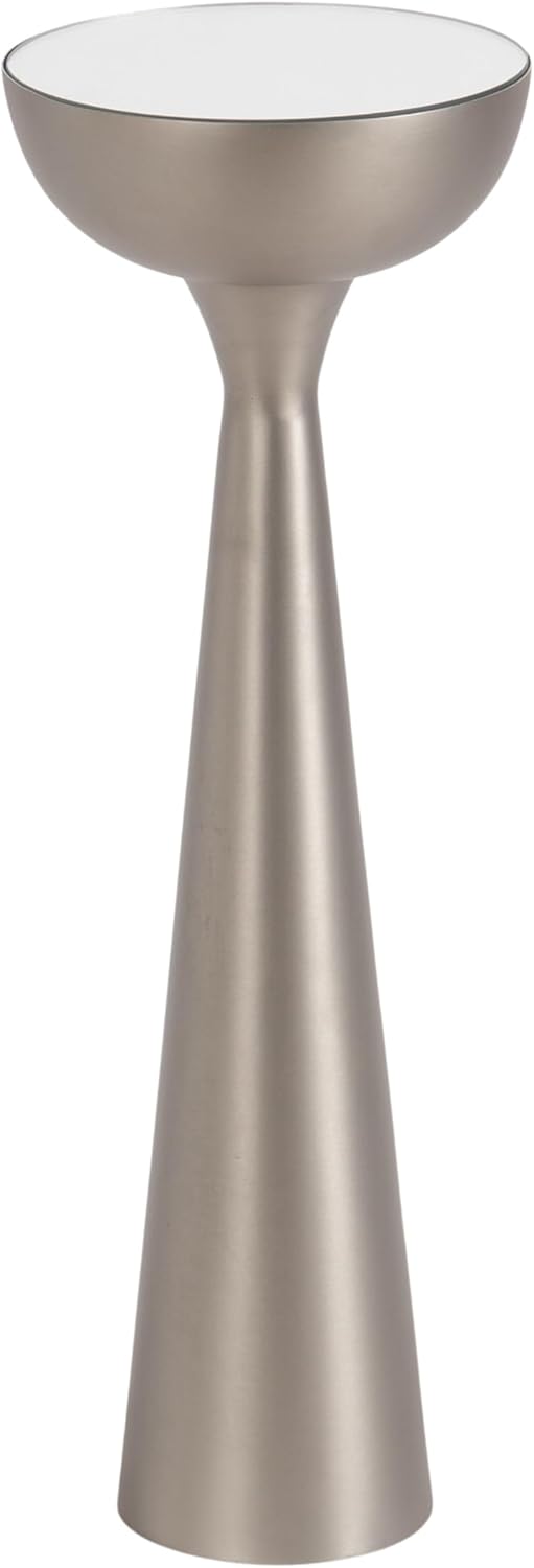 Kate and Laurel Chandon Mid-Century Sophisticated Drink Table; 8 x 8 x 23; Antique Nickel; Glam Sculptural Plant Pedestal Table for Use as Antique Mini Table or Bathtub Accent Table