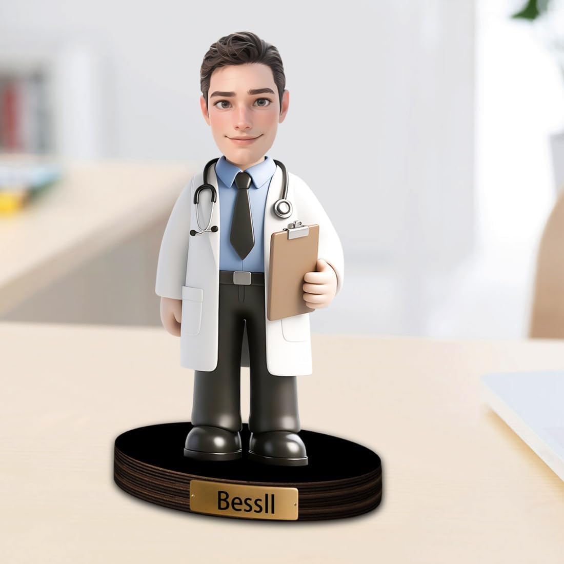 Personalized Doctor Cartoon Figurine Desk Ornament Custom Female Doctor Portrait Desktop Sign Nurse Sculpture Plaque Funny Face Photo Office Decor Gift for Women Doctor Xmas Birthday,04