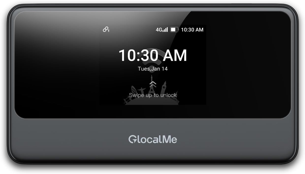 GlocalMe MeowGo G40Pro 4G Portable WiFi Hotspot for Travel in 200+ Countries, Upgraded 4G+ Mobile Hotspot Device with AI HyperConn, Speed Up to 390Mbps, No SIM Card Needed, 10 Connected Devices