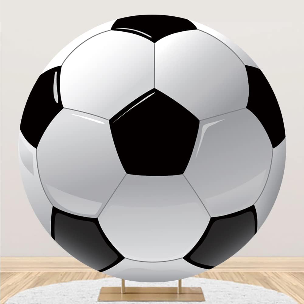 Leyiyi 7.5x7.5ft Soccer Round Backdrop Black and White Round Backdrop Cover Sports Theme Football Background for Kis Boys Man Birthday Party Newborn Soccer Gender Reveal Party Decoration Banner