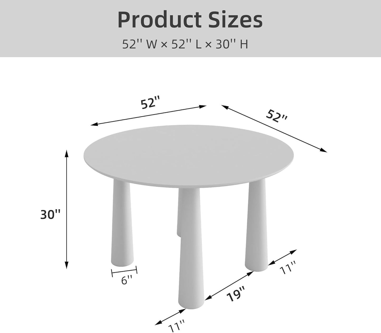 Casaphoria 52" Round Dining Table, Kitchen Table for 6 with Arc-Shaped Edge Top and Cylindrical Legs, Easy Assembly for Living Room, Dining Room, Oak