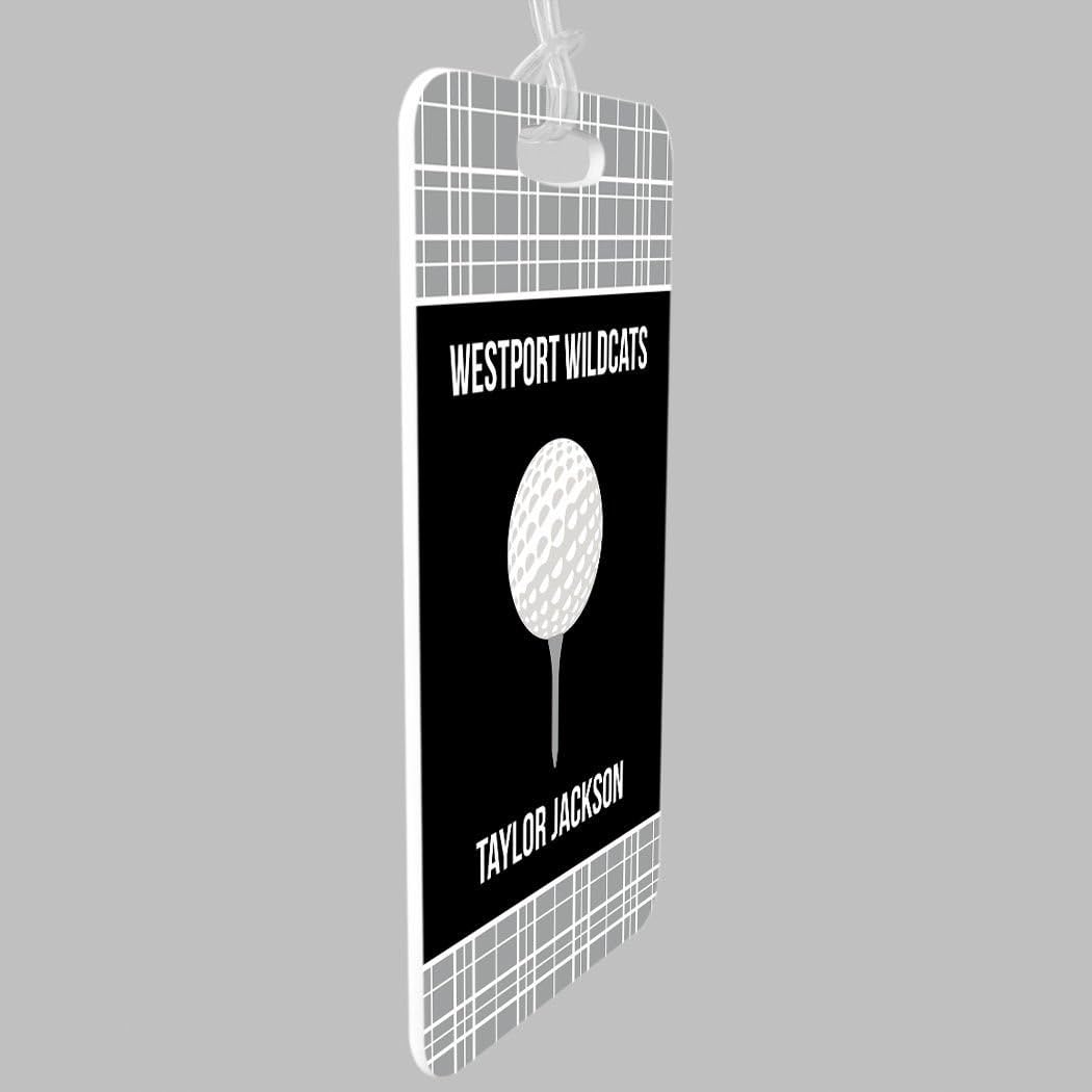 ChalkTalkSPORTS Golf Luggage & Bag Tag | Personalized Team with Golf Ball | Standard Lines on Back | Medium | Gray/Black