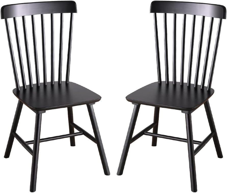 Wooden Windsor Dining Chairs Set of 2 Wood Dining Room Chair Black Spindle Side Kitchen Room Country Farmhouse Chairs