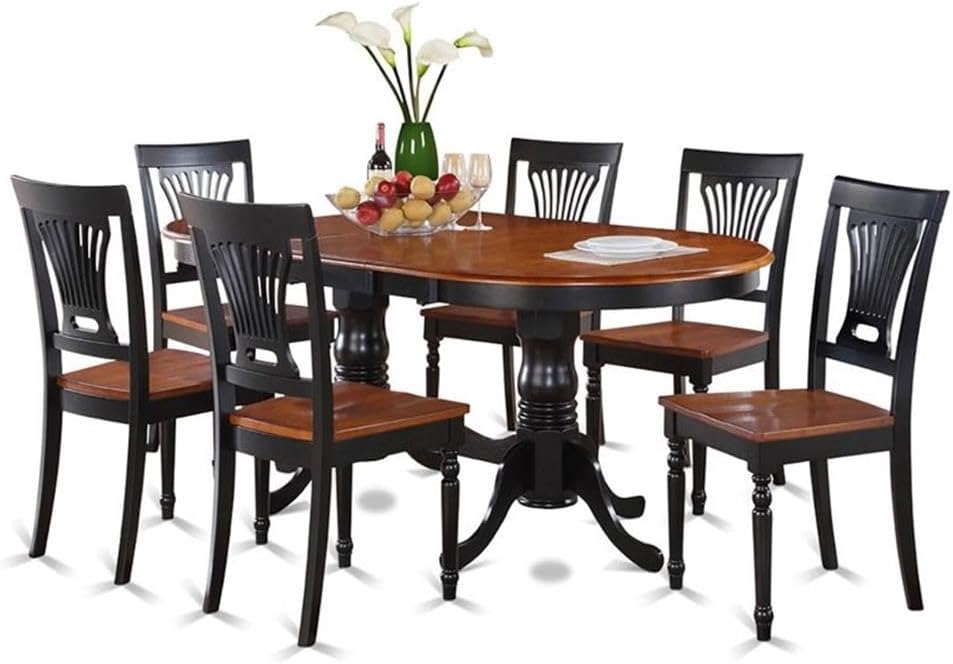 East West Furniture PLAI7-BLK-W 7 Piece Dining Room Table Set Consist of an Oval Kitchen Table with Butterfly Leaf and 6 Dining Chairs, 42x78 Inch, Black & Cherry