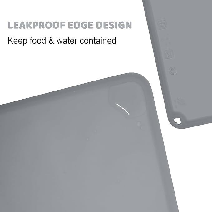Silicone Placemats for Toddlers Thicker Version, Non-Slip Reusable Kids Placemats for Dining Table, Stain-Proof Baby Table Mat for Restaurants 6 Packs (Light Gray&Beige)
