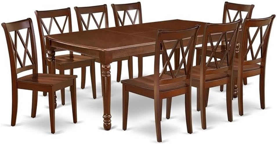 East West Furniture DOCL9-MAH-W 9 Piece Dining Table Set Includes a Rectangle Dining Room Table with Butterfly Leaf and 8 Wooden Seat Chairs, 42x78 Inch, Mahogany