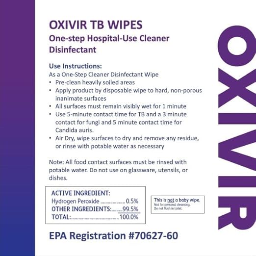 Diversey Oxivir Tb 101105152 Ready-to-Use Disinfectant Cleaning Wipes, Accelerated Hydrogen Peroxide, Standard 6x7-Inch Sheets, 160-Wipes, 1-Canister